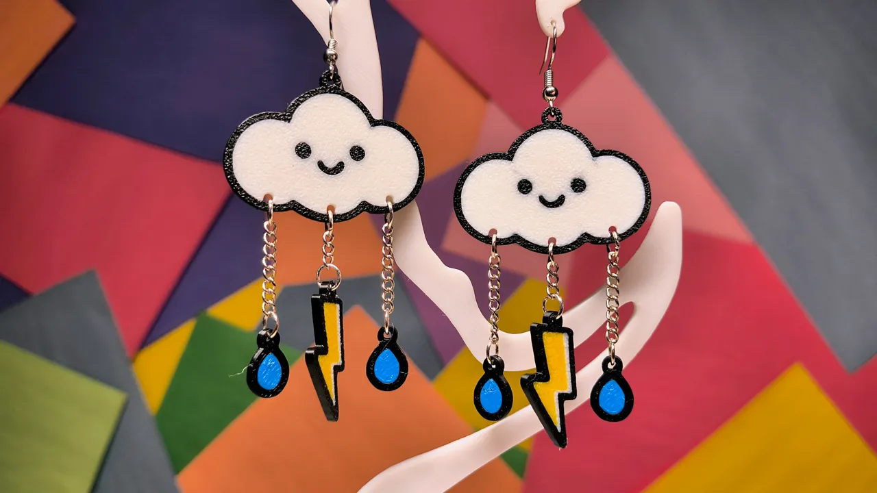Storm Cloud with rain and lighting Earrings view 4