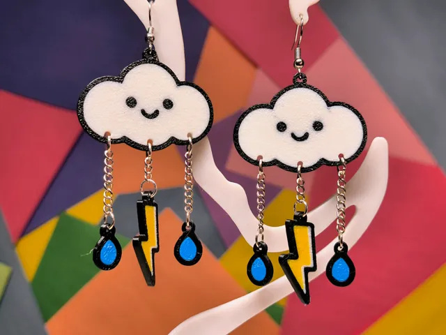 Storm Cloud with rain and lighting Earrings