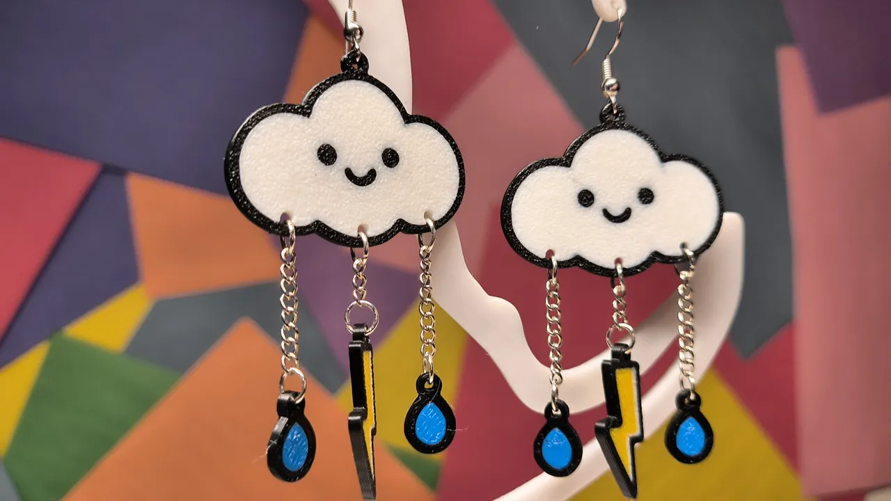 Storm Cloud with rain and lighting Earrings view 2