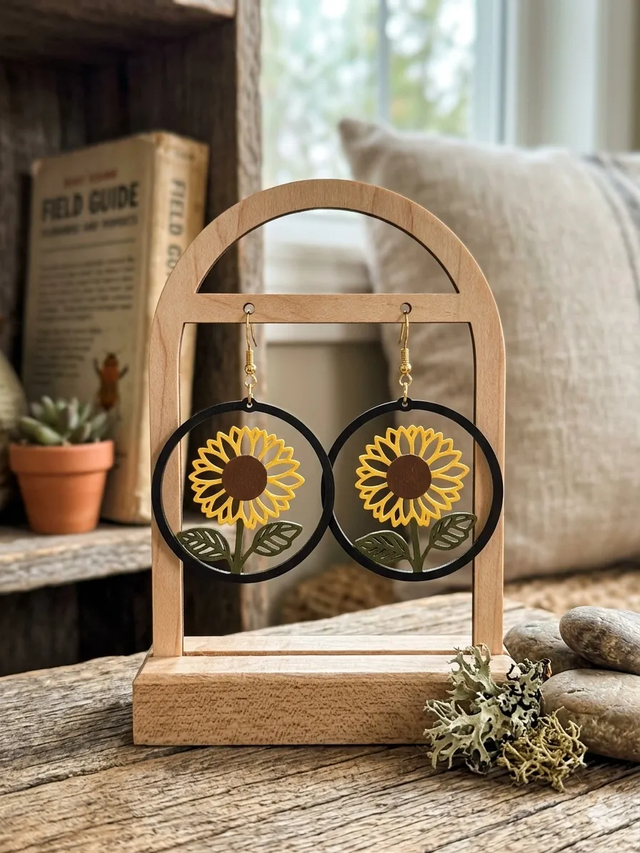 Sunflower Hoop Earrings (0.4mm Nozzle) view 2