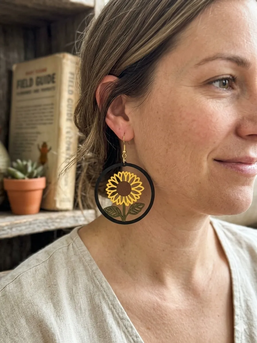 Sunflower Hoop Earrings (0.4mm Nozzle) view 3