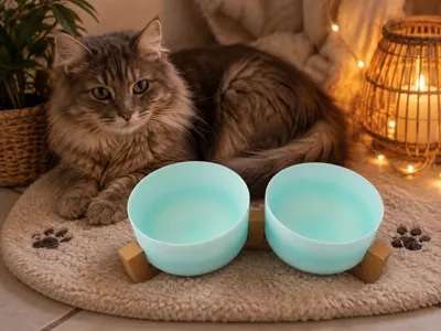 Cozy Raised Double Cat Bowl Stand
