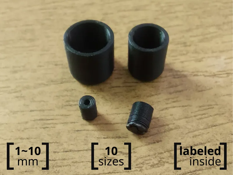 Round Furniture Leg Caps 1-10mm-10 Sizes-Labeled