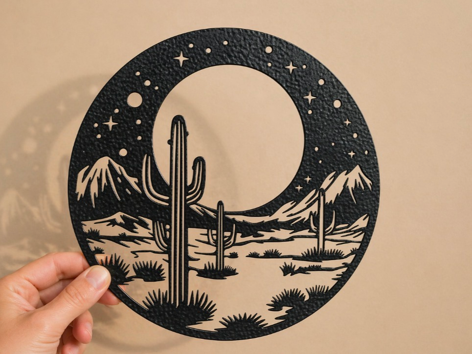 Desert Moon Wall Art – Cactus Landscape Decor