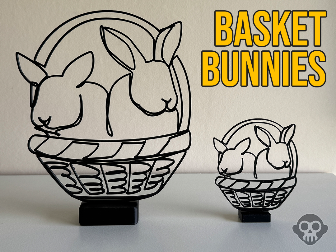Basket Bunnies Line Art Sculpture