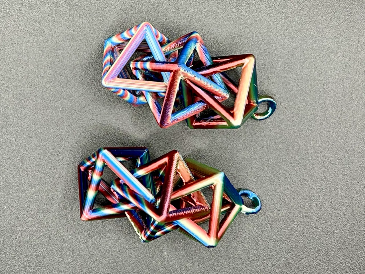 Triple octahedron earrings view 2