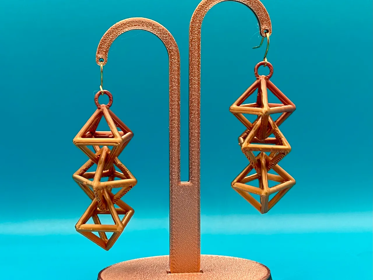 Triple octahedron earrings view 3