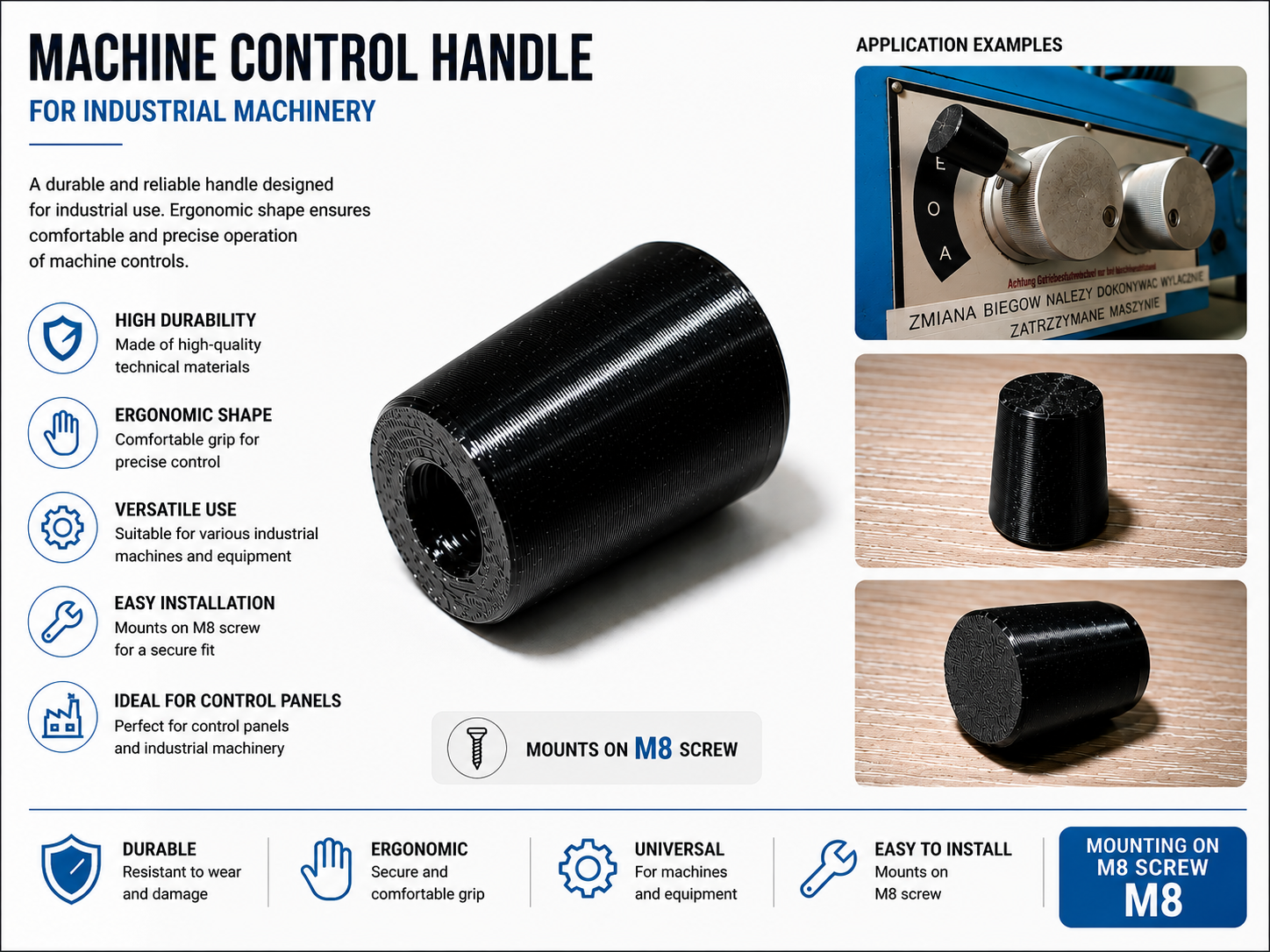 strong handle, holder for industrial machines M8 