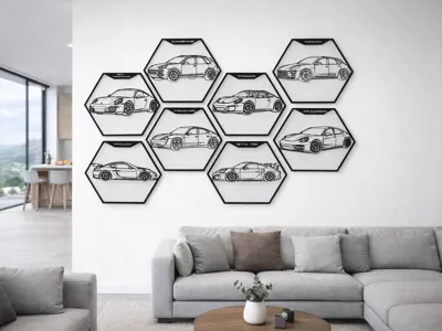 Porsche Model Lineup – Hexagon Wall Art