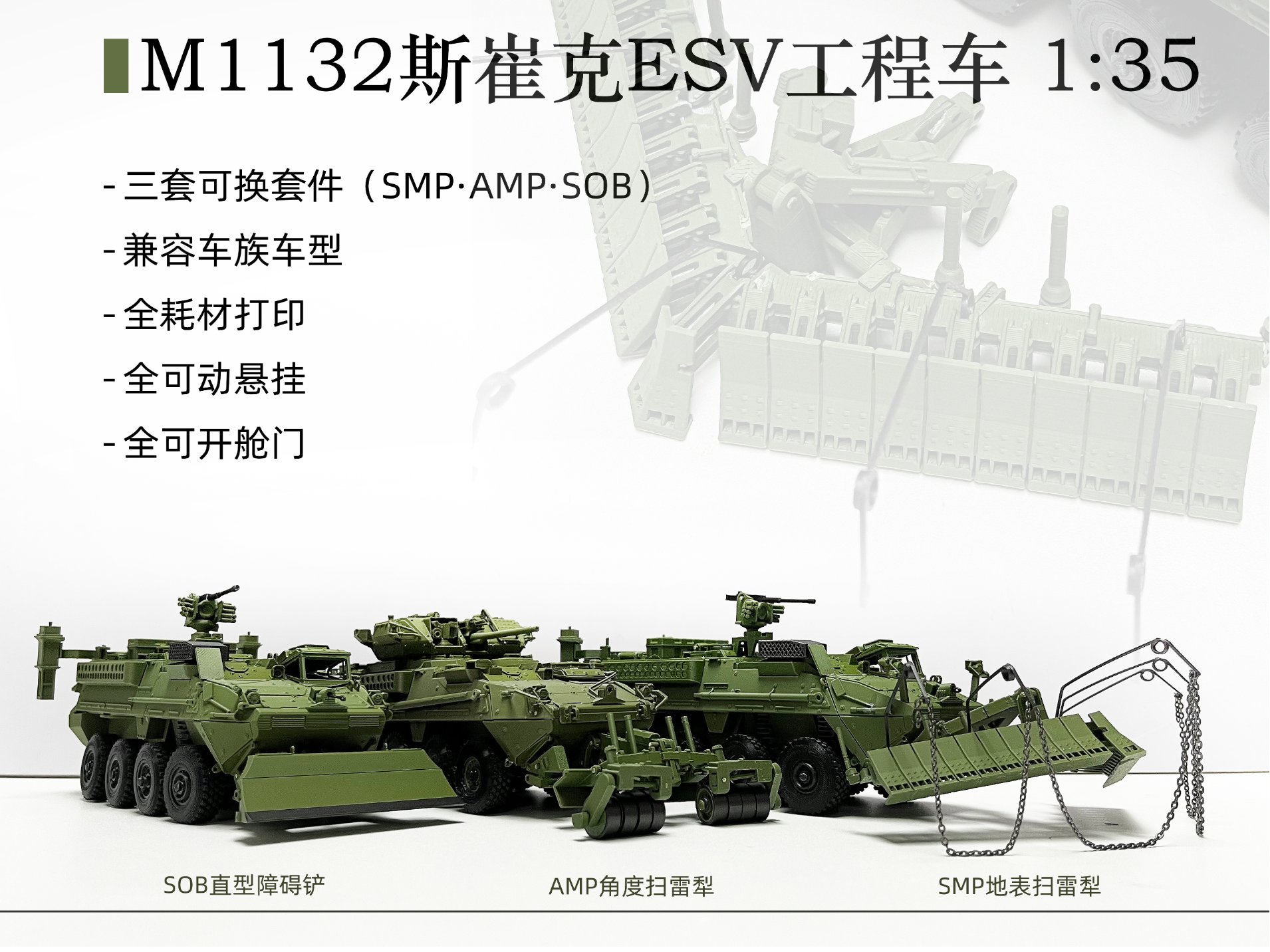 M1132斯崔克ESV工程车 1:35|SMP·AMP·SOB三套件全结构+全可动悬挂+兼容车族车型 - 1