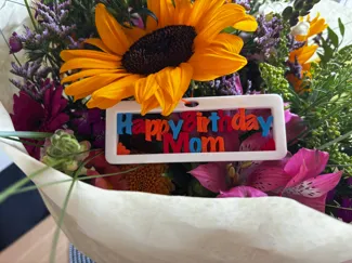 Schild Happy Birthday Mom für z.B. Blumenstrauß