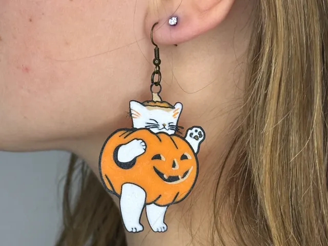 Cute Pumpkin Cat Earring