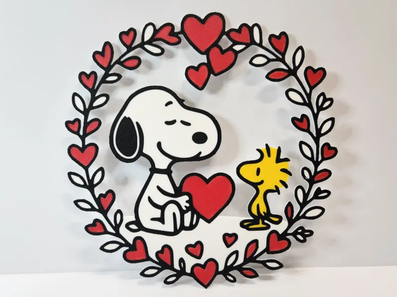 Valentine Snoopy & Woodstock Heart Wreath 