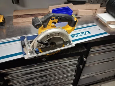 Dewalt cordless saw DCS391 jig to makita rail