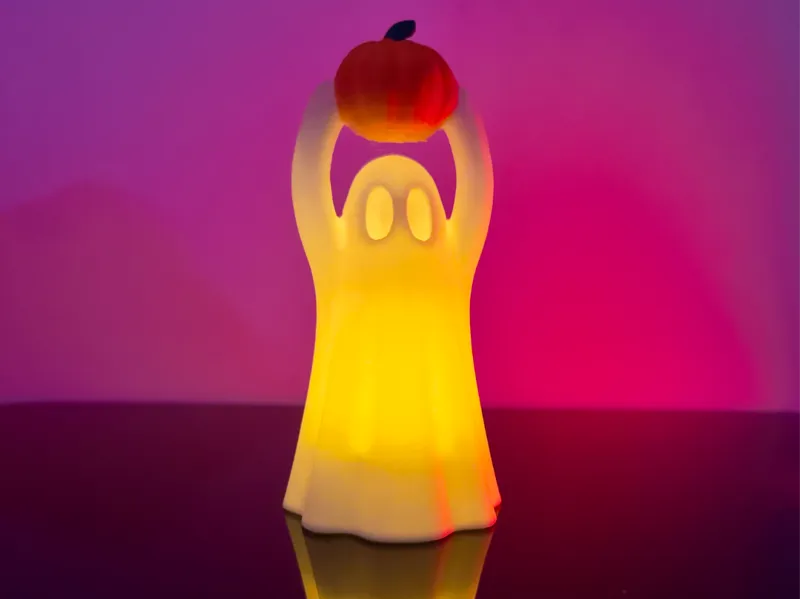 Halloween Geist m. Kürbis, LED-Teelicht Multicolor