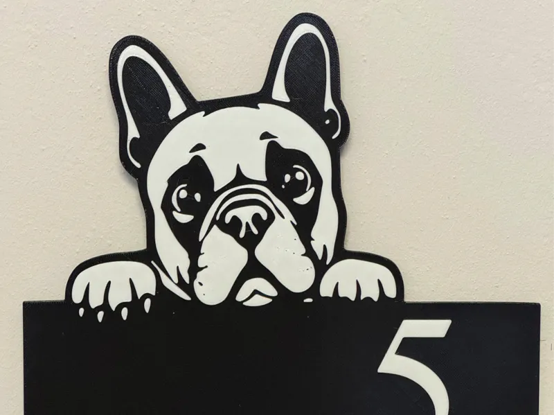 French Bulldog house number sign