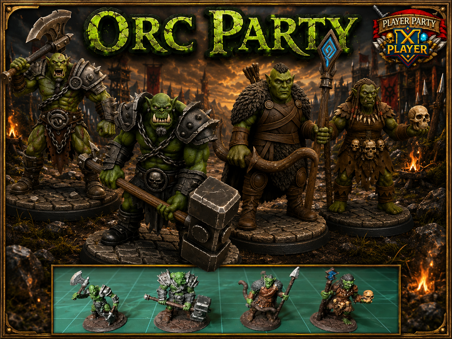 Orc Party: Warlock, Brute, Ber, Ranger DnD PF Mini
