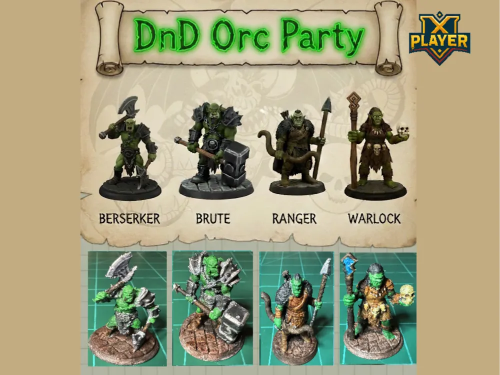 Orc Party: Ber, Brute, Ranger, Warlock DnD PF Mini - Free 3D Print ...