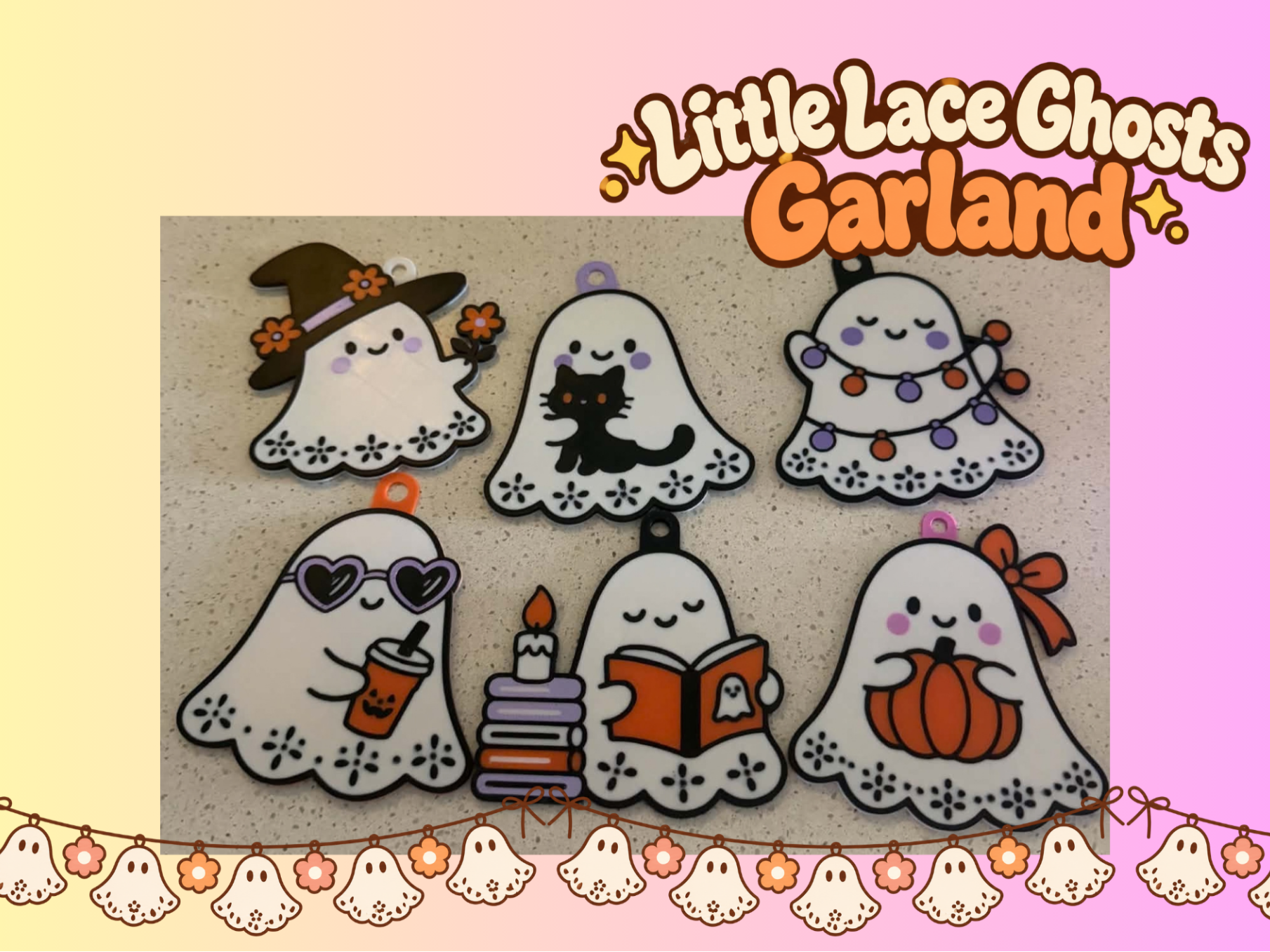 Halloween Little Lace Ghosts Garland 3D model