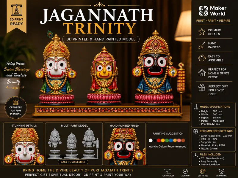 Jagannath Trinity Idol | Multi-Part FDM STL