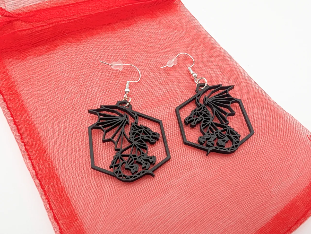 Geometric Dragon Earrings - Art Deco Style view 3