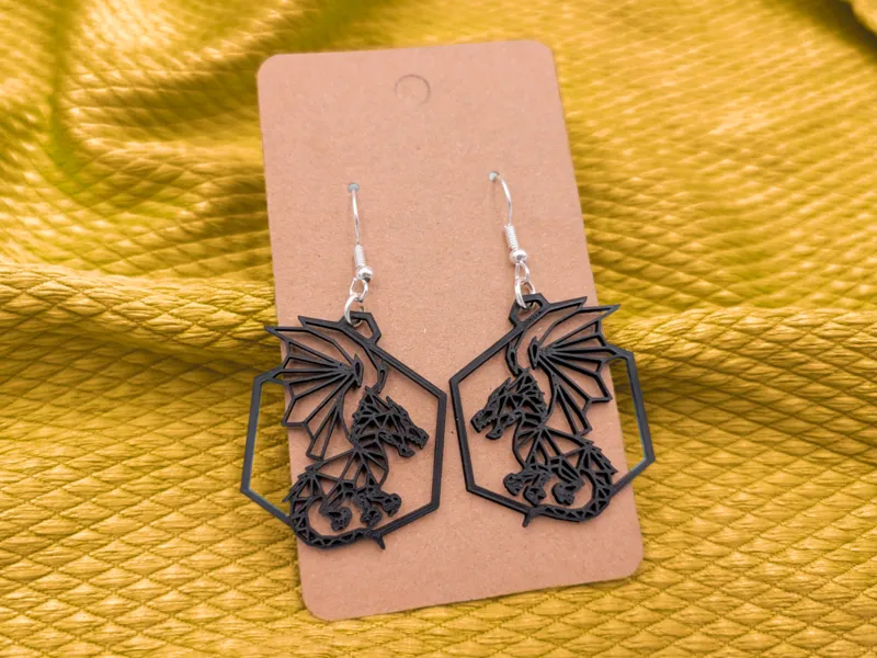 Geometric Dragon Earrings - Art Deco Style