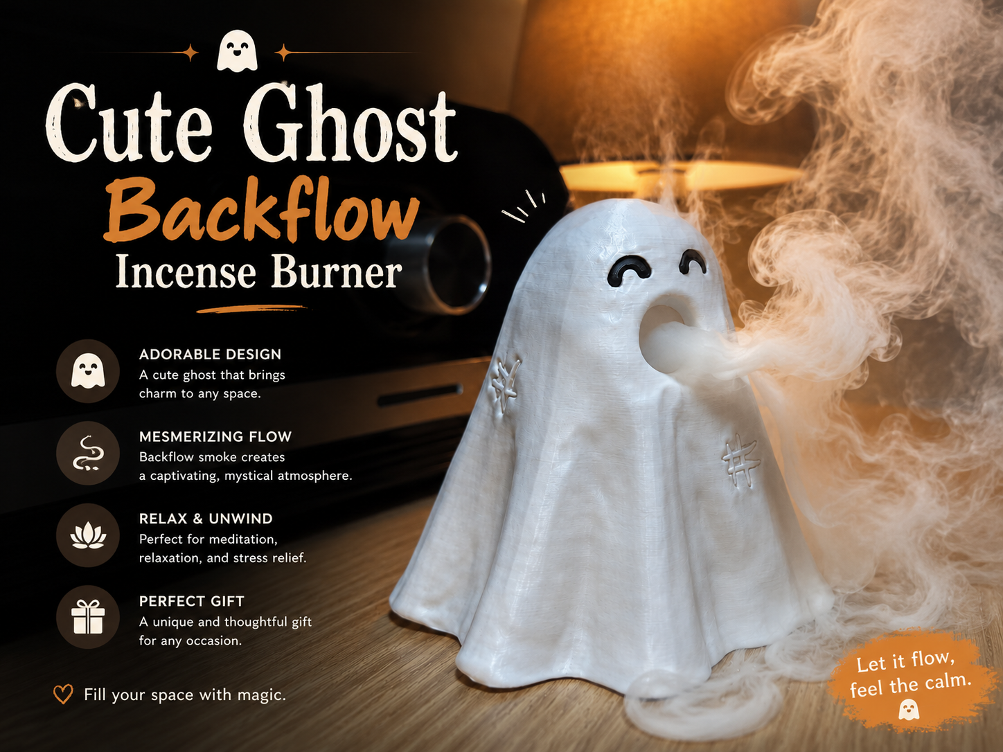 Cute Ghost Backflow Incense Burner | Spooky Smoke