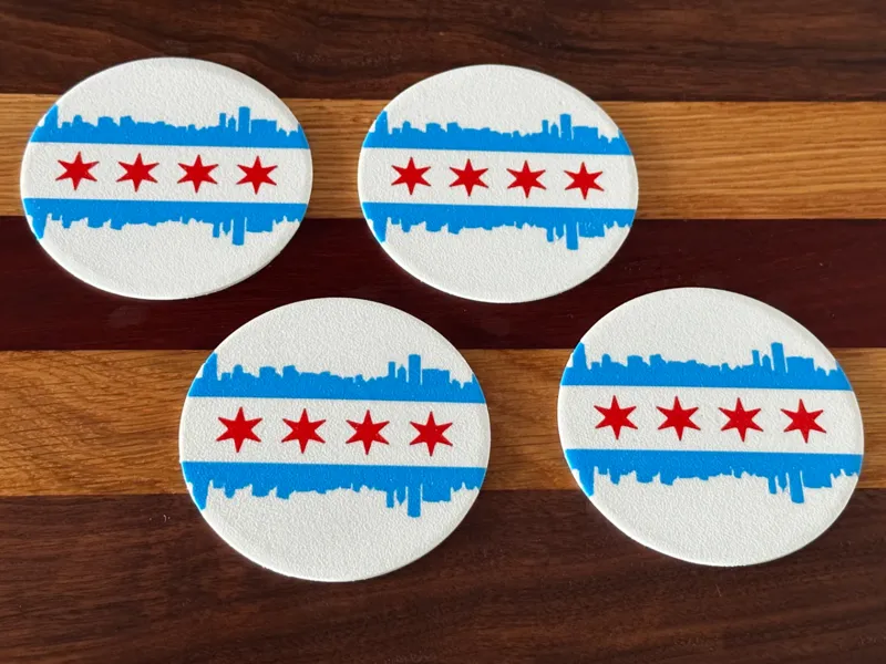 Chicago CIty Skyline / Flag Coasters