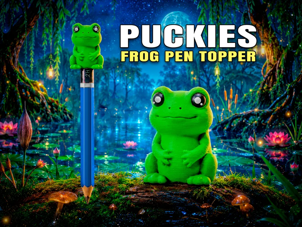 Letrero o emblema decorativo: Cute Frog Pen Topper (Puckies Collection). Referencia del modelo original.