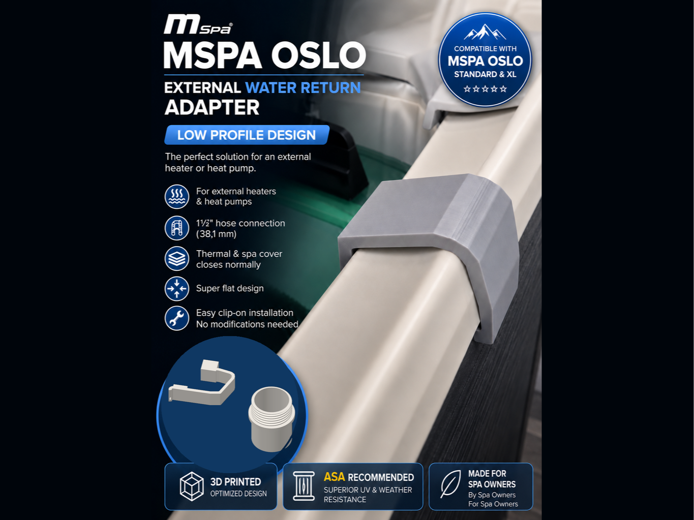 MSpa Oslo Externer Wasserrücklaufadapter 1 1/2 " 3D model