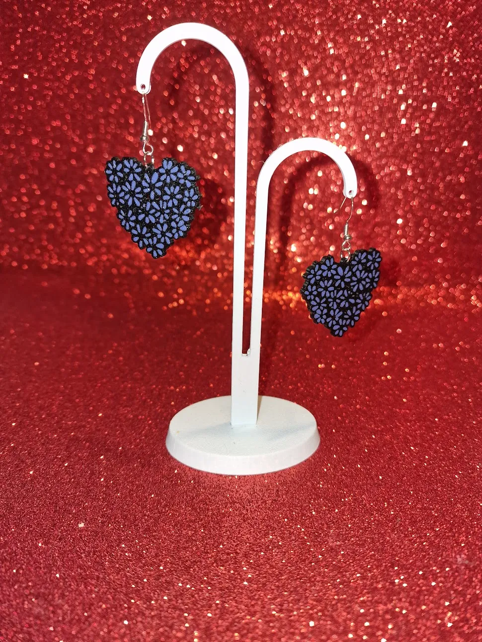 Violet flowers heart earrings view 3