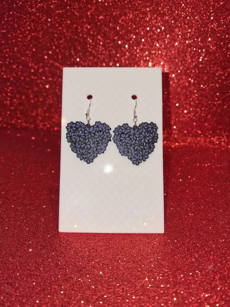 Violet flowers heart earrings view 2