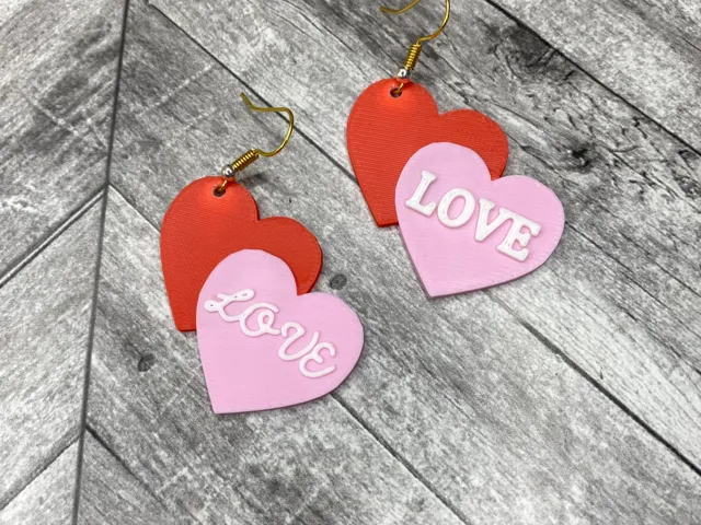 Love Double Heart Valentines Day Earrings