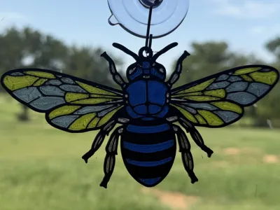 Blue Bee Suncatcher Wind Spinner — Stained-Glass