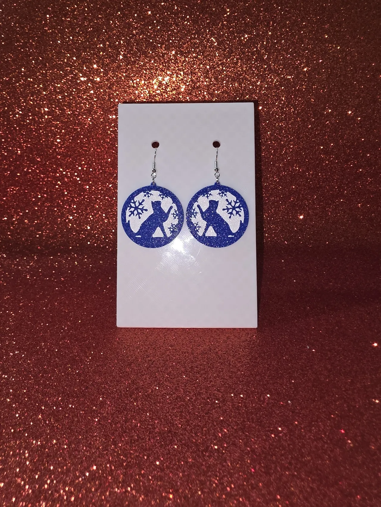 Cat and snowflakes earrings view 2
