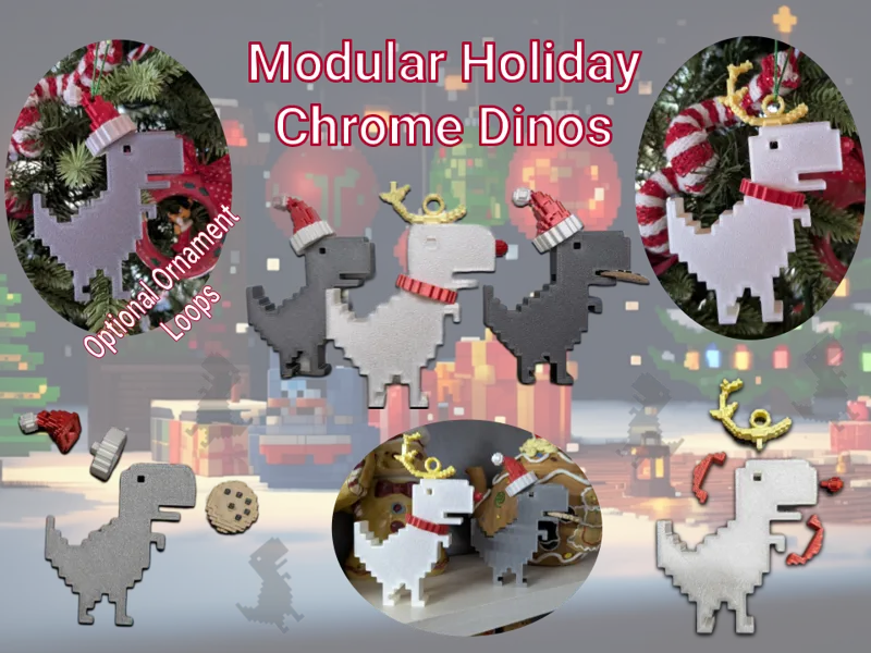 Modular Holiday Chrome Dinos w/ ornament options