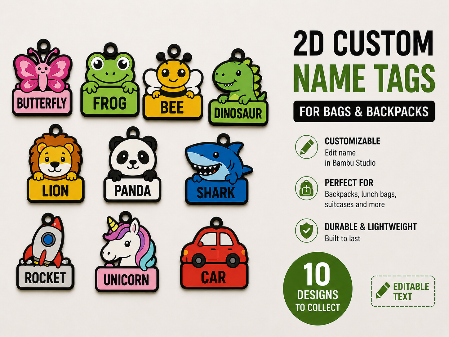 A set of customizable 2D Bag & Backpack Tags - 1