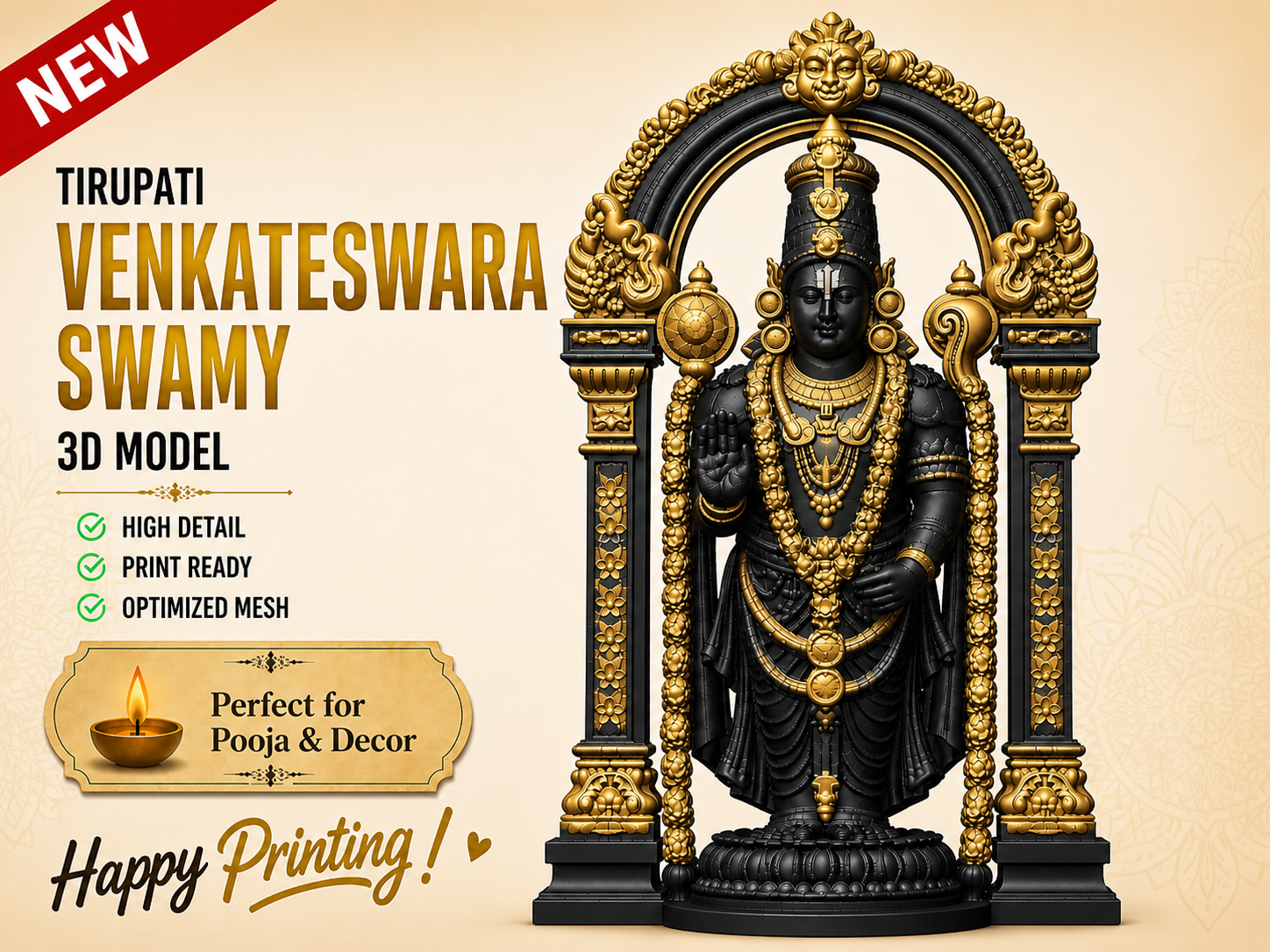 Tirupati Venkateswara Swamy |Pooja Statue|3D Model
