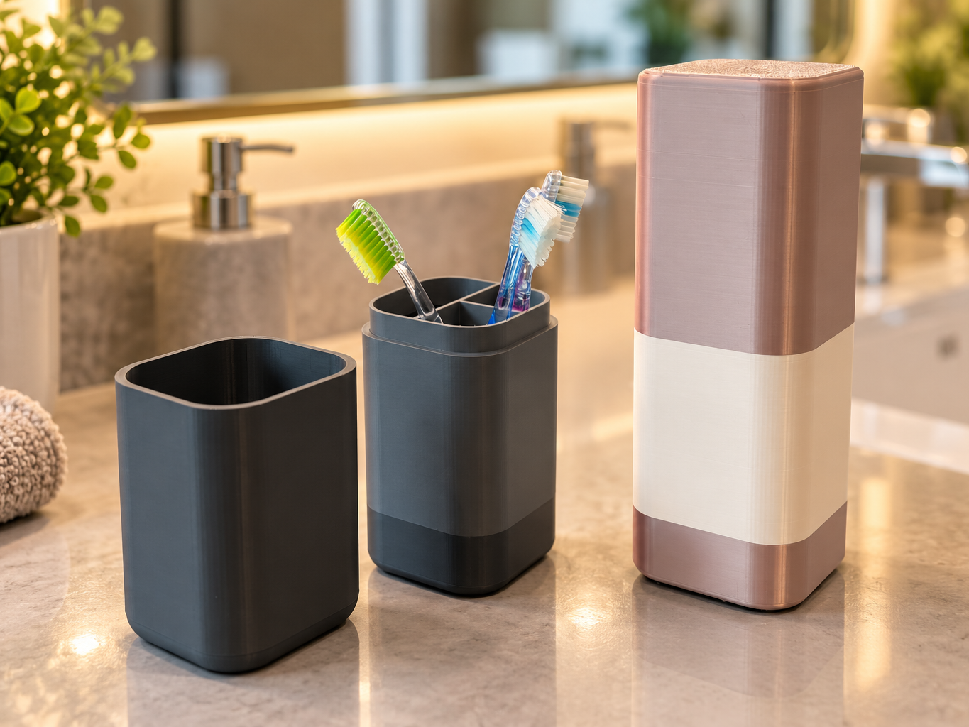 Modular Toothbrush Holder with Protective Cup - 3D printed Decor, in stock in India