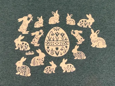 Floral Easter Bunny & Egg Silhouettes Decoration