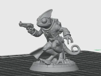 D&D miniture LizardFolk chameleon with gun
