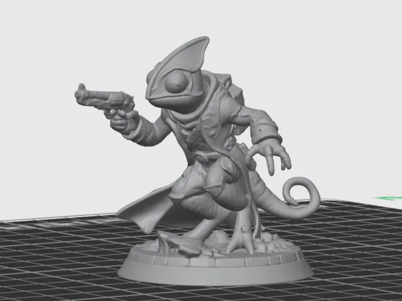 D&D miniture LizardFolk chameleon with gun