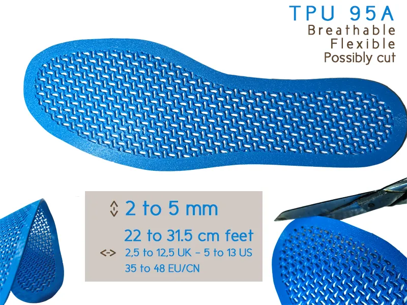 Semelles rehausseur respirantes TPU (2 to X mm)