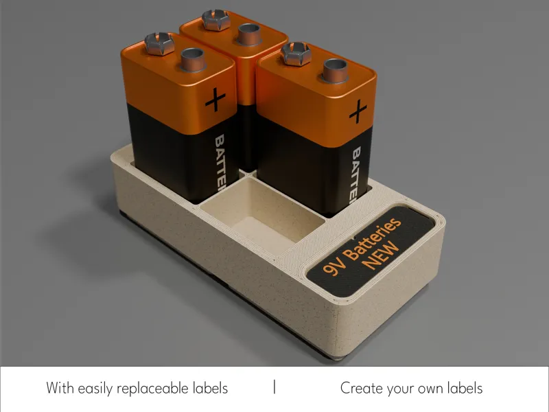 Gridfinity 9V Battery Storage 1x2x3 with Label