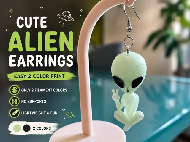 Cute Alien Earrings - Easy 2 Color Print