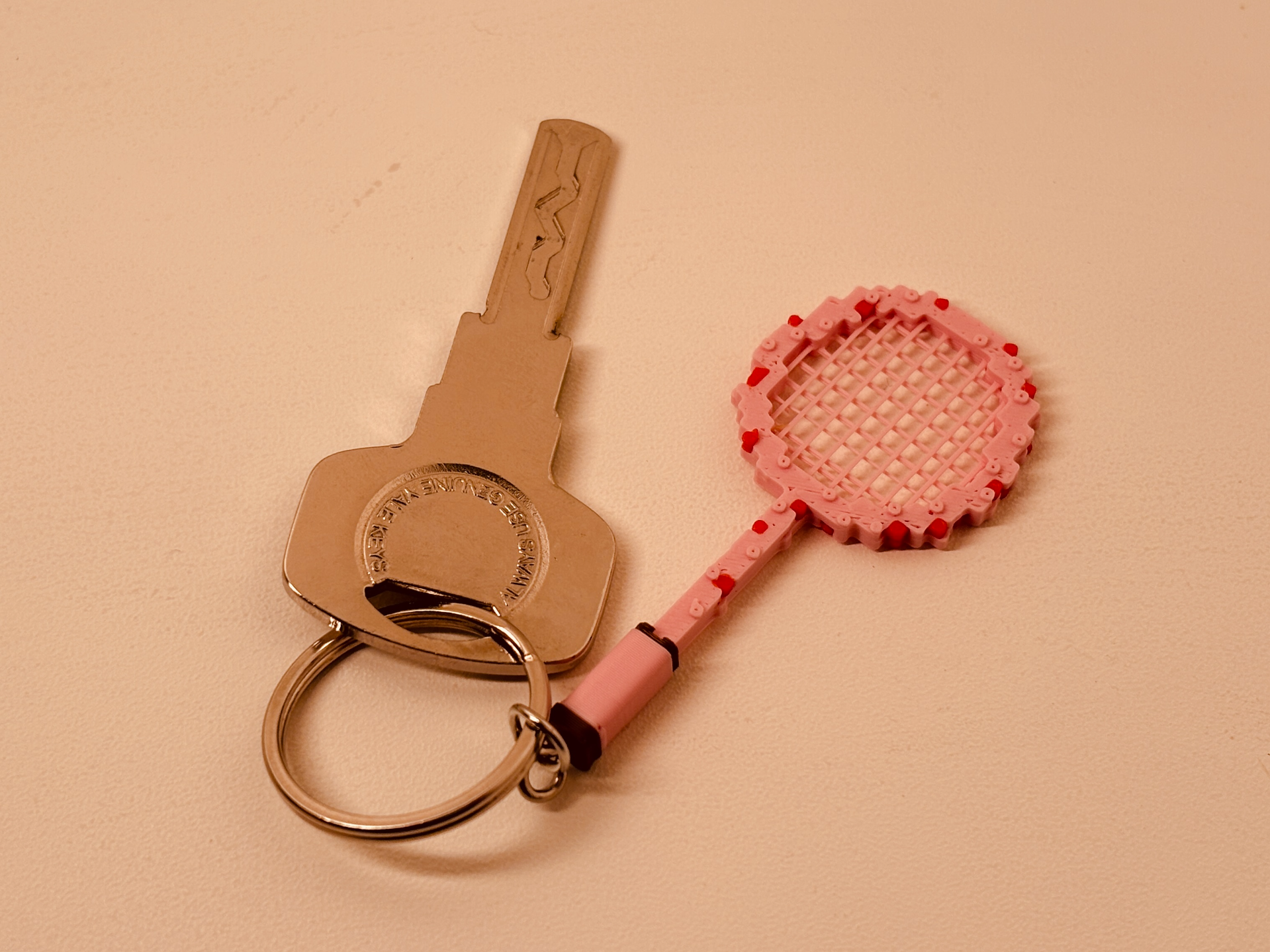 Minecraft-Style Badminton Racket Keychain