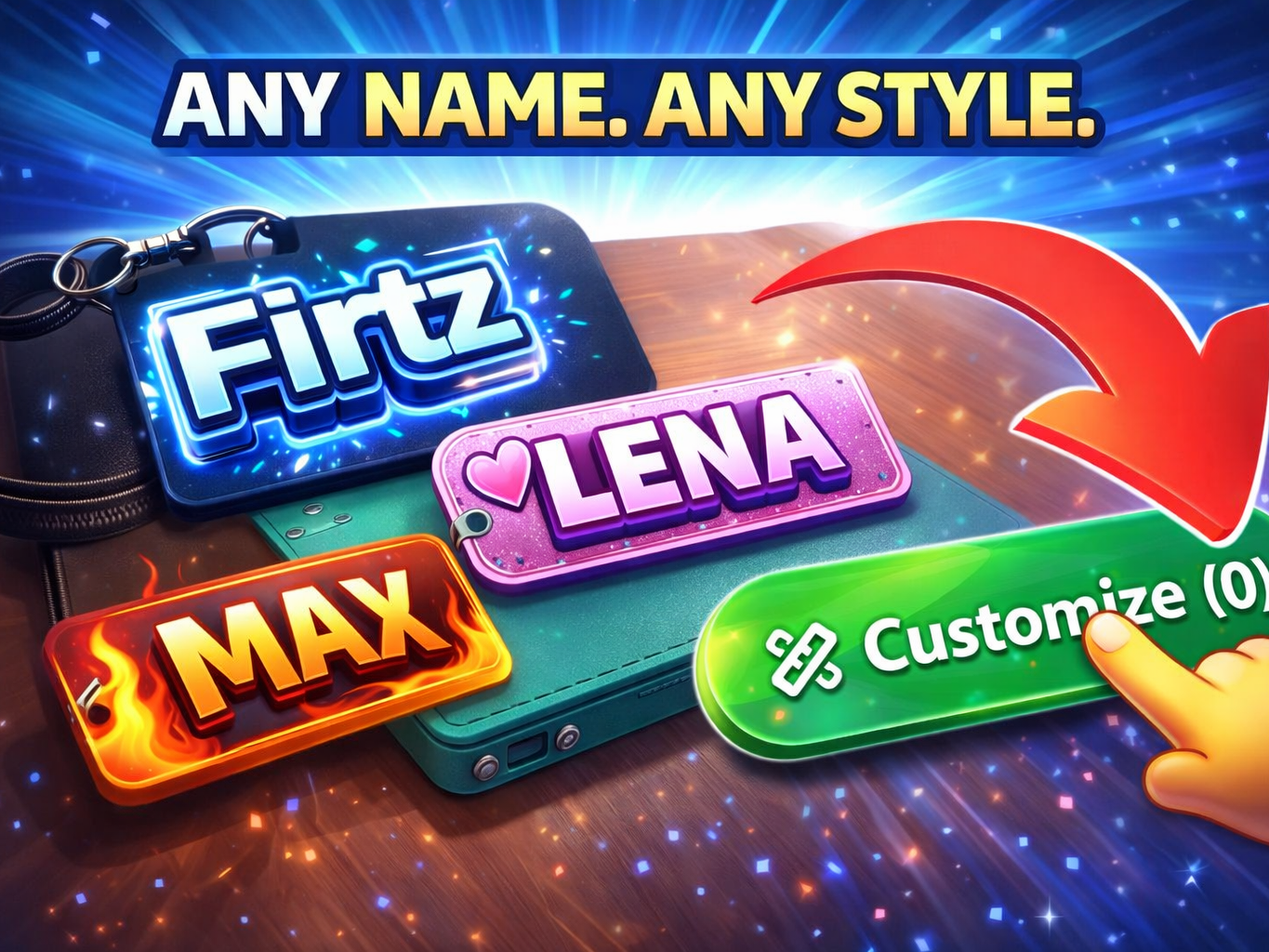 Fully Customizable Name Keychain Font, Color & Tab