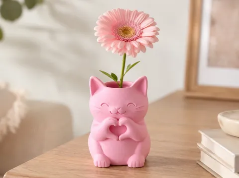 Jarrón decorativo: Vase - Cat Heart Hands — referencia de MakerWorld
