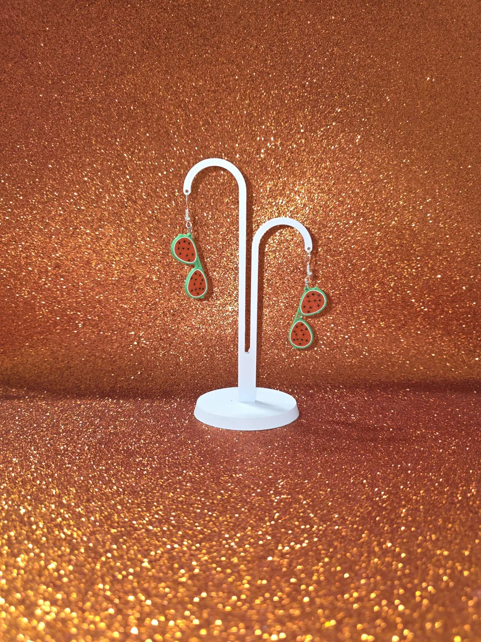 Watermelon glasses earrings view 3