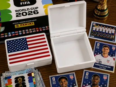 Compact USA Flag Sticker Storage Box